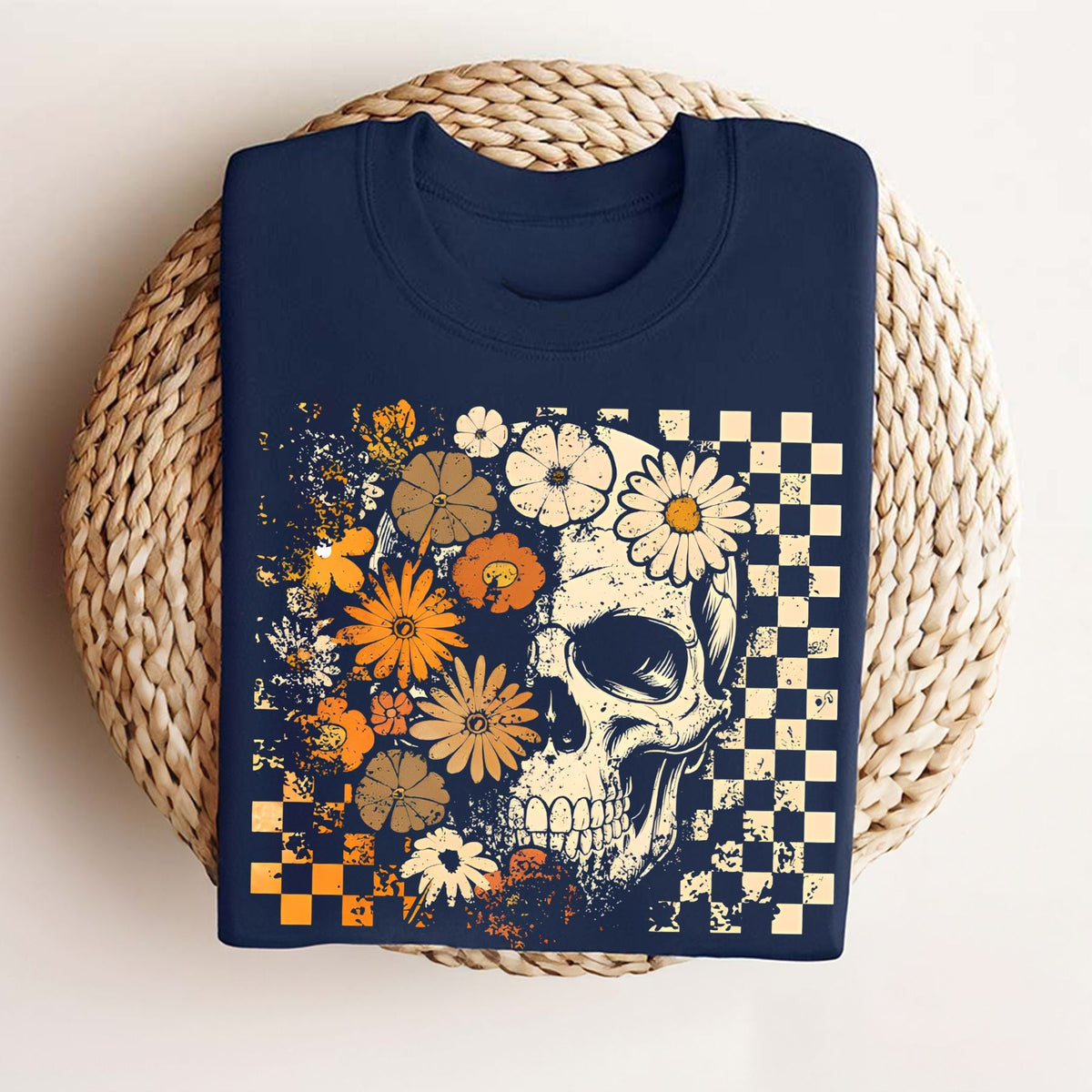Skull and Flowers T-Shirt - Vintage Halloween Graphic Tee, Retro Oversized Streetwear Shirt