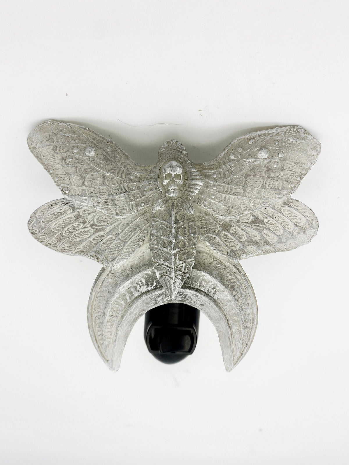 Death's Head Moth Nightlight, Hand Painted Resin Sculpture | Witchy Gothic Night Light |  Moth and Moon Light for Gothic Fantasy Home Decor