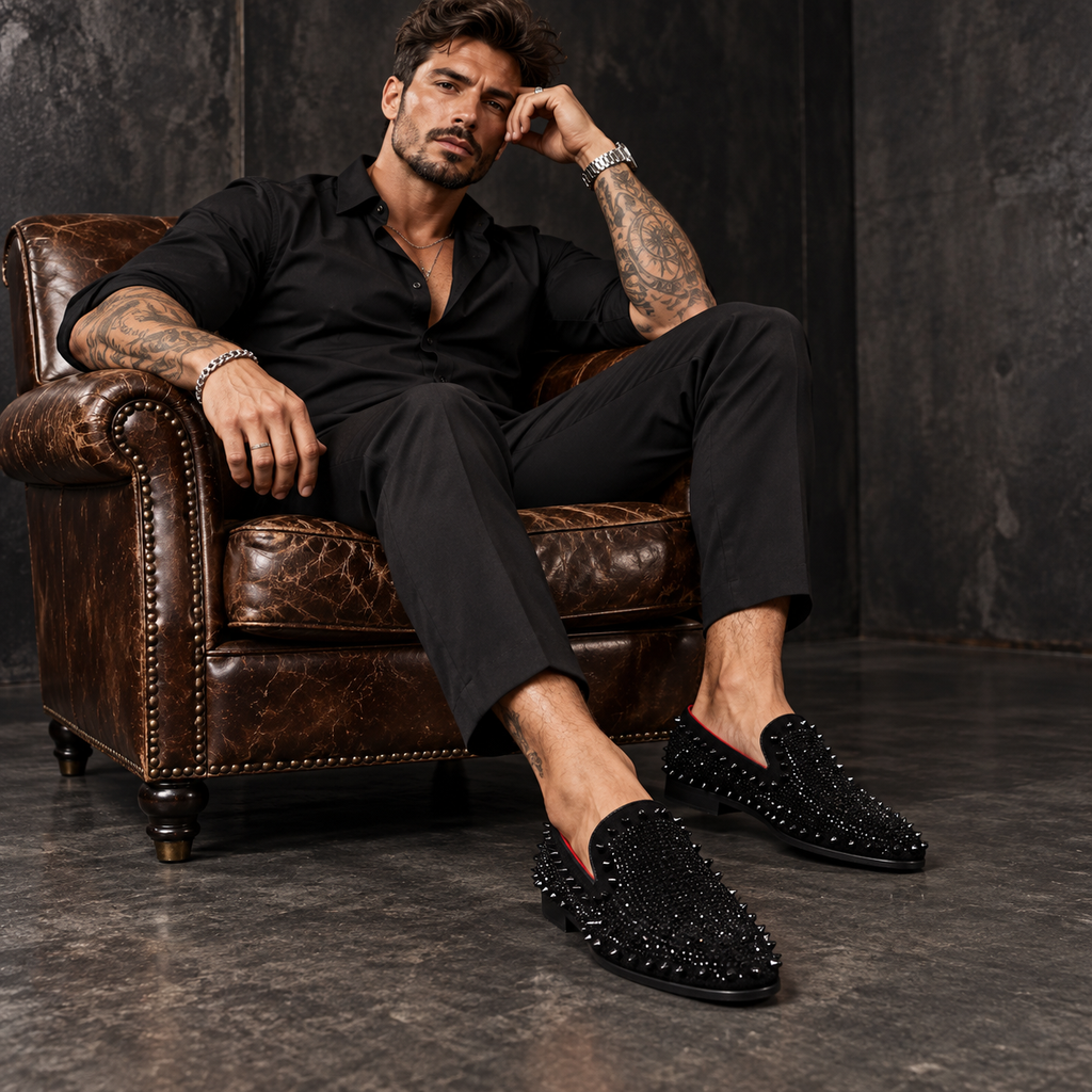 Mens Loafers - Spiked Dress shoes.  Statement piece.  Bold and Risky but Sexy and Memorable for the moments that matter.